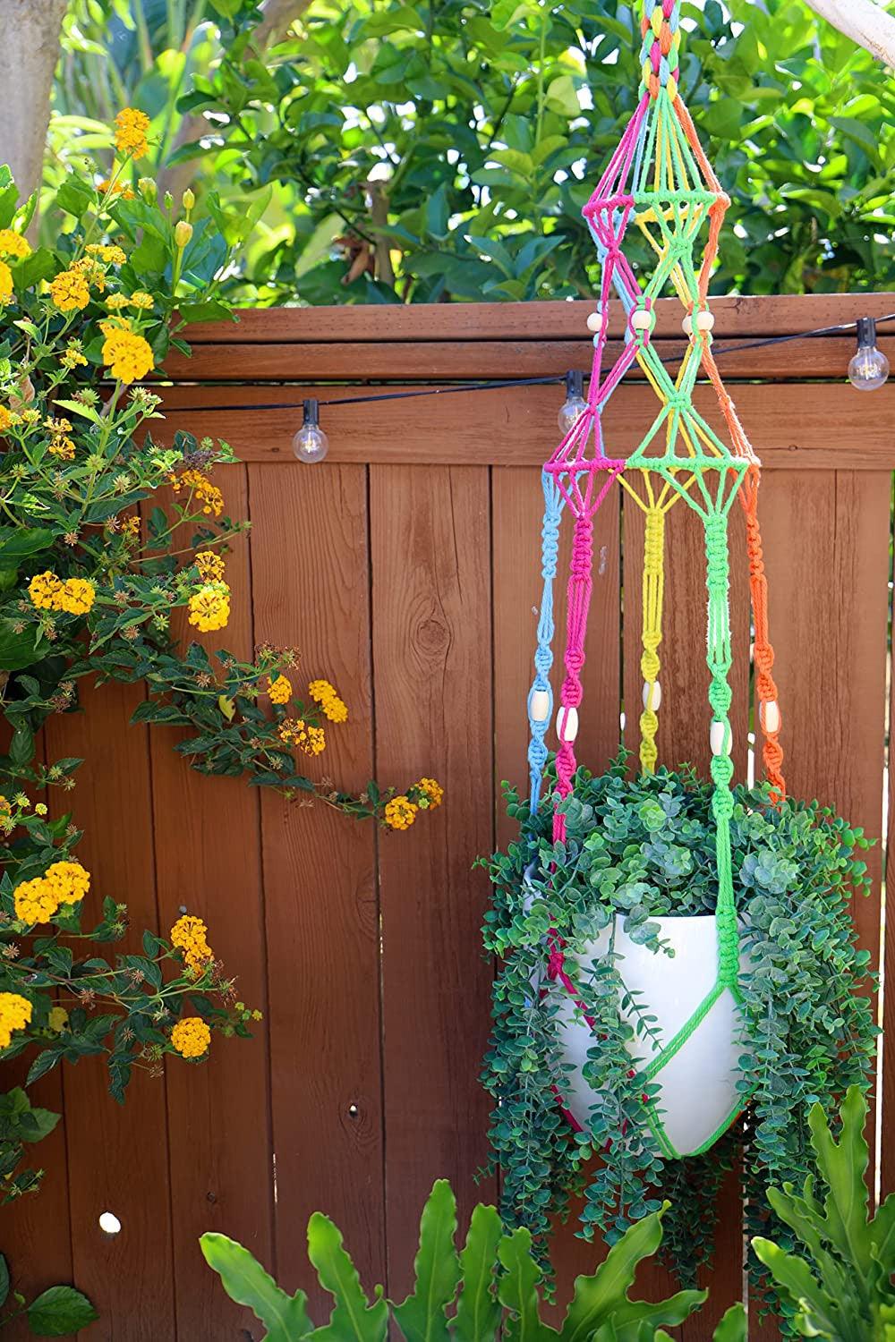 Harmony Weave Hanging Planter - Youpa's Rainbow Large Macrame Plant Hanger - KnittsKnotts