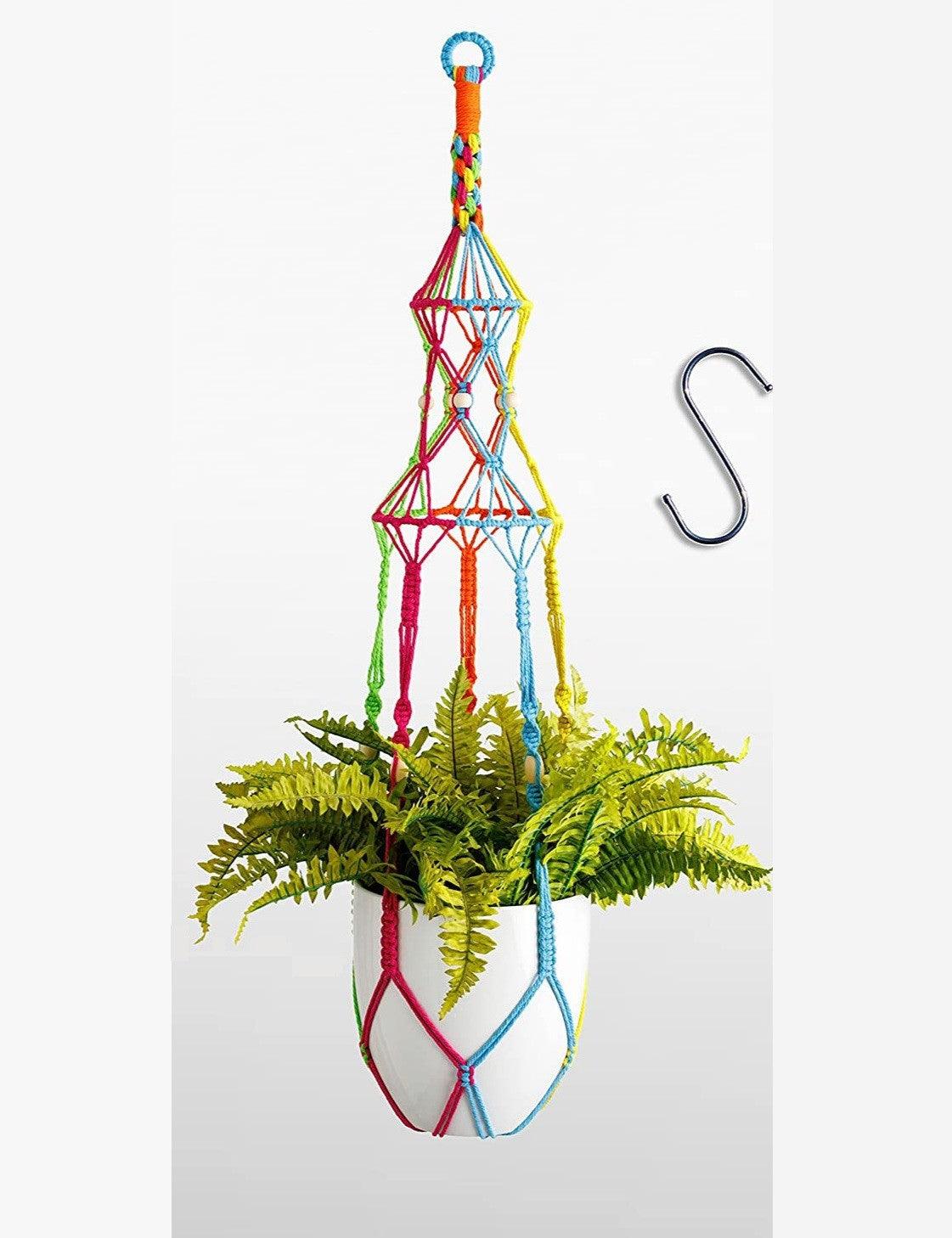 Harmony Weave Hanging Planter - Youpa's Rainbow Large Macrame Plant Hanger - KnittsKnotts