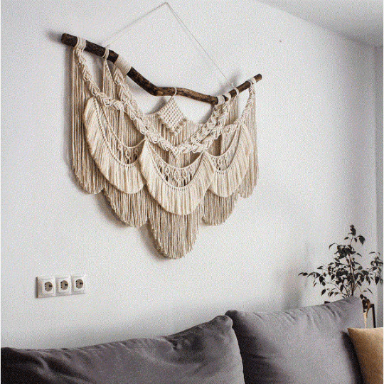 Ethereal elegance - wall Macrame Hanger - KnittsKnotts